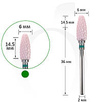 Фреза керамическая кукуруза зеленая+розовая 6 мм, рабочая часть 14.5 мм