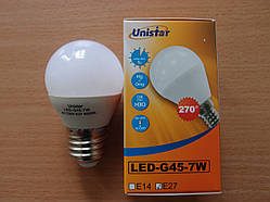Лампа світлодіодна куля Unistar LED-G45-7W E27