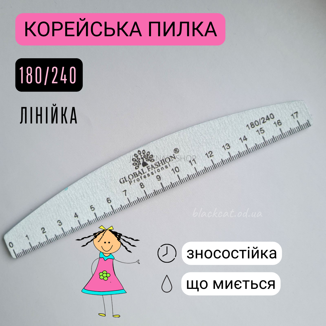 Пилка 180/240 човен лінійка сіра для натуральных нігтів двостороння Global Fashion