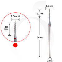 Фреза алмазная торнадо красная 1.5 мм, рабочая часть 10 мм