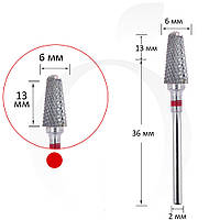 Фреза твердосплавная конус красная 6 мм, рабочая часть 13 мм