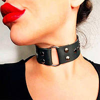 Чокер із заклепками та кільцем - Чорний - Садо-мазо
