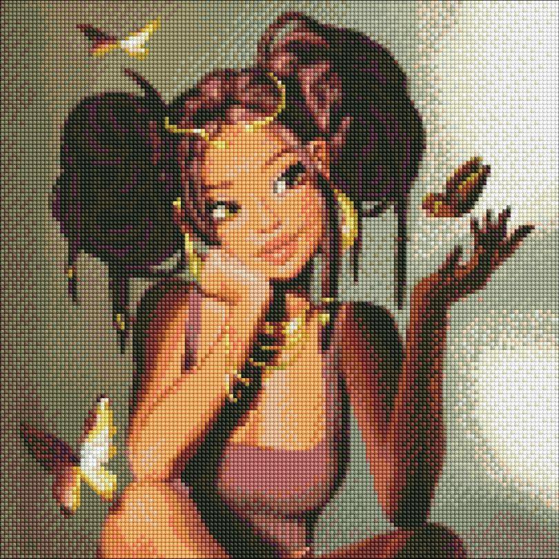 Картина стразами Ідейка Золоті метелики ©raretempter (AMO7356) 40 х 40 см (На підрамнику), фото 1