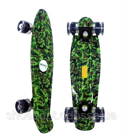 Пеніборд (Penny Board) New Камуфляж, захисного кольору зі світними колесами