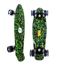Пенні борд (Penny Board) New Камуфляж, захисного кольору зі світлими колесами