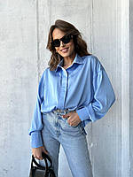 Однотонная Женская базовая Рубашка свободного кроя из шелка Цвет Голубой