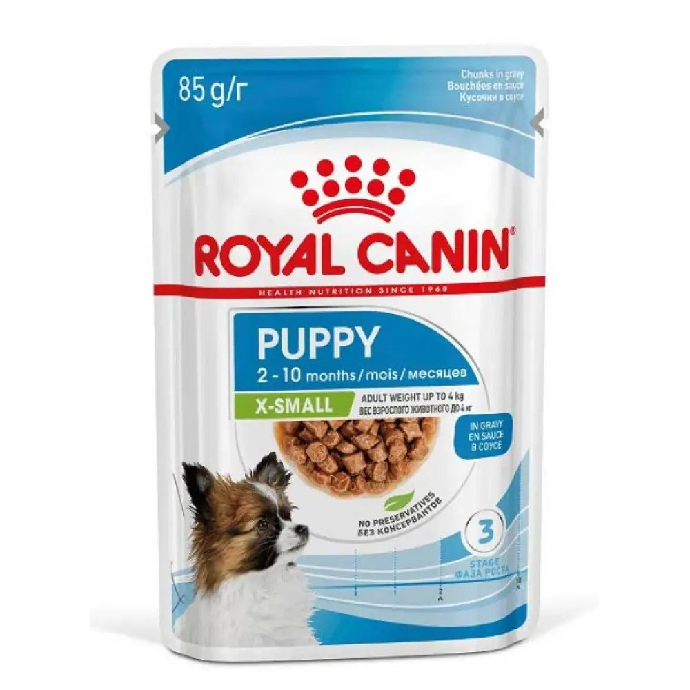 Royal Canin X-Small Puppy вологий корм із шматочками в соусі для цуценят дрібних порід до 10 місяців, 85ГРХ12ШТ, фото 1