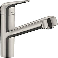 Hansgrohe Смеситель для кухни Focus M42, дл.излива - 225мм, вытяжной, 1 рычаг, KM150sBox, сталь Baumarpro -