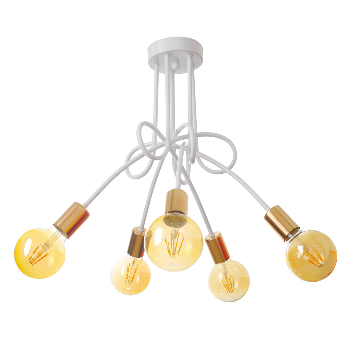 Стельова люстра на 5 лампочок на зігнутих металевих тримачах у стилі лофт Brille BR-01 604S/5 E27 WH/G