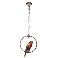 Подвесная витражная люстра "Разноцветный попугай на кольце" под лампу Е27 в стиле Тиффани Brille BR-616S/1B