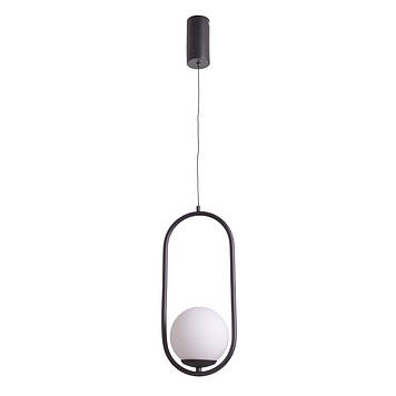 Підвісна LED люстра 8W з білим кулястим плафоном на чорному металевому корпусі Brille BL-828S WW BK