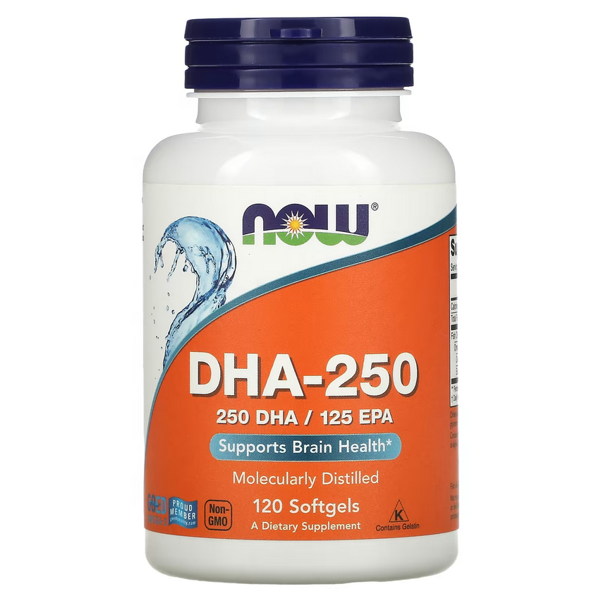 ДГК-250 (докозагексаеновая кислота) / DHA - 250 mg (120 softgels) Now Foods USA