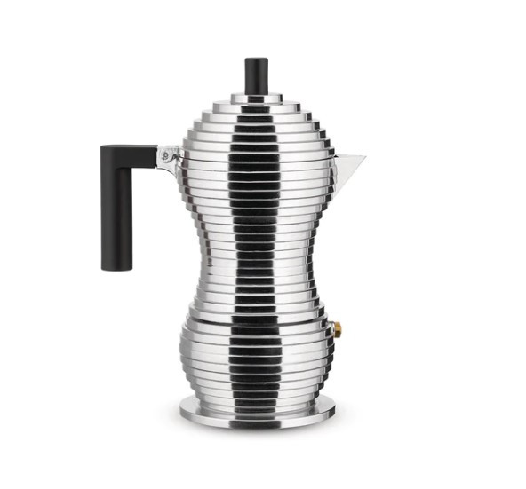 Гейзерна кавоварка 70 мл Alessi Pulcina на 1 чашку з чорною ручкою