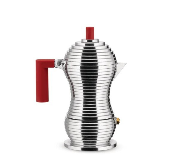 Гейзерна кавоварка 150 мл Alessi Pulcina на 3 чашки з червоною ручкою