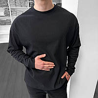Мужской свитер оверсайз черный в рубчик лонгслив весенний демисезонный (Bon)