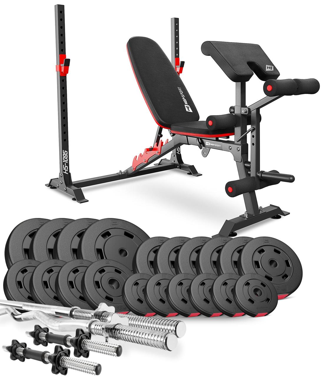 Набір Hop-Sport Premium 105 кг з лавою HS-1095, штангами та гантелями, фото 1