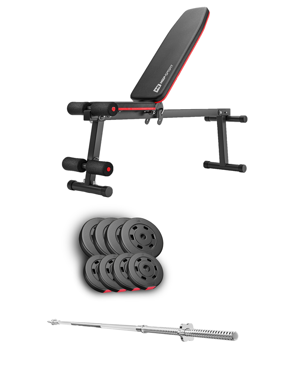 Набір Hop-Sport Premium 39 кг з лавою HS-1010 Pro та штангою, фото 1