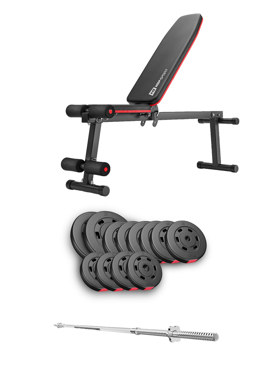 Набір Hop-Sport Premium 69 кг з лавою HS-1010 Pro та штангою, фото 1