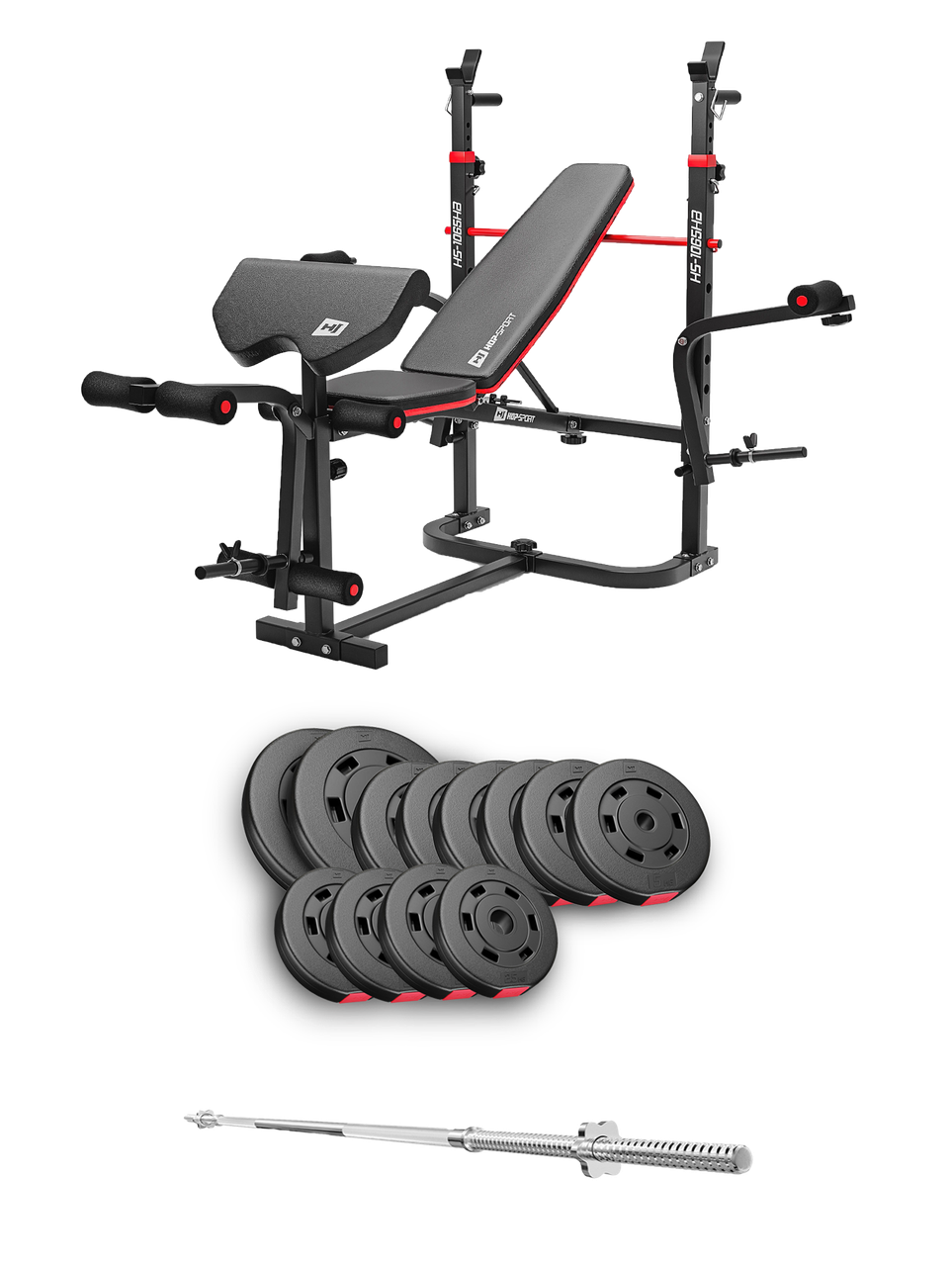 Набір Hop-Sport Premium 69 кг з лавою HS-1065HB Pro та штангою, фото 1