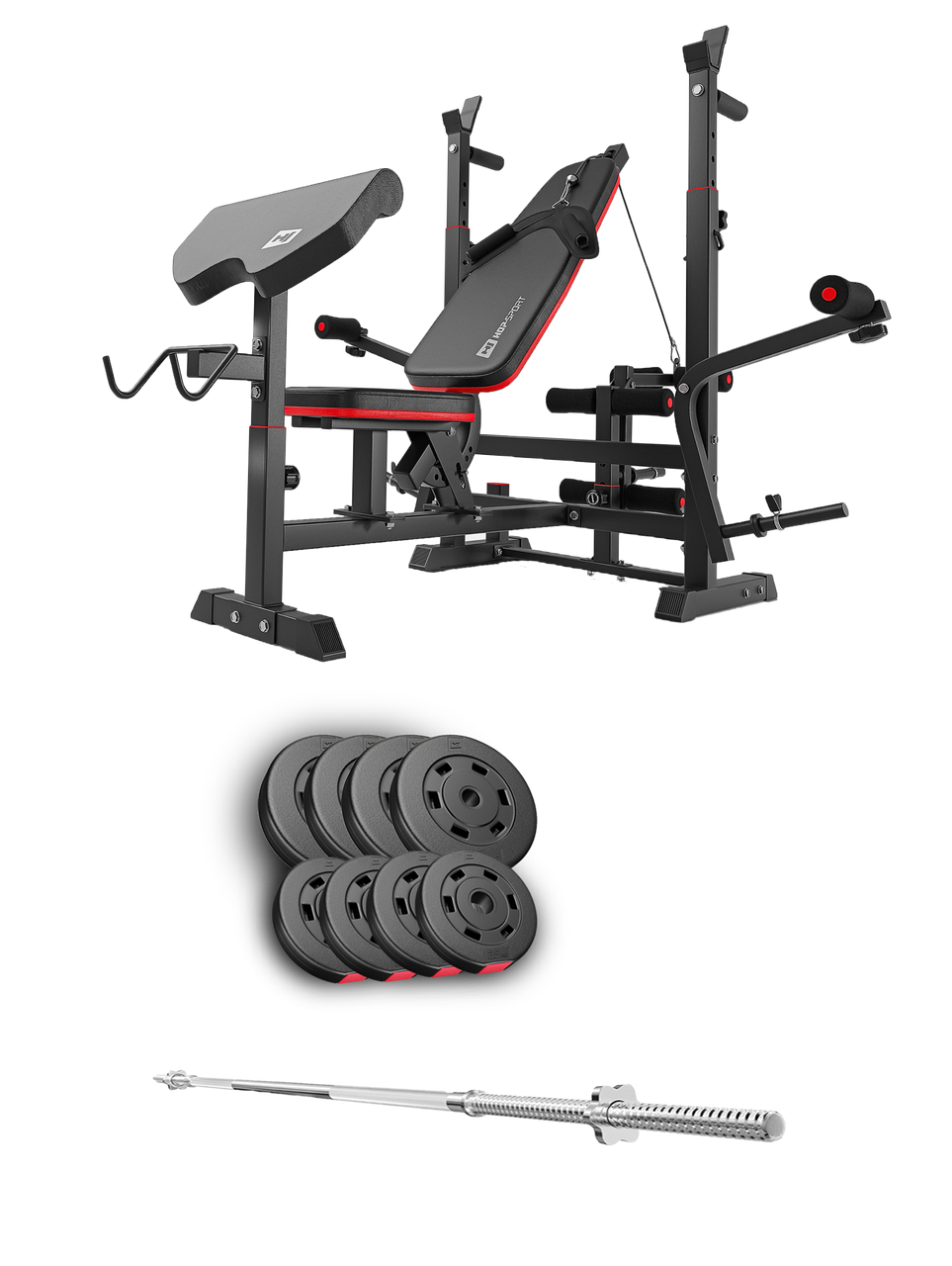 Набір Hop-Sport Premium 39 кг з лавою HS-1075 Pro та штангою, фото 1