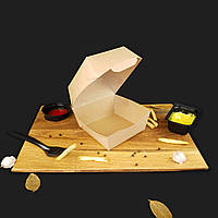 Коробка крафтова для бургера, картонна коробка ламінована, 125*125*100 мм (кратність замовлення - 50 шт)