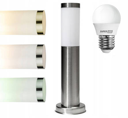 Світильник садовий, стовпчик 45 см + LED E27 7W, сріблястий, фото 1