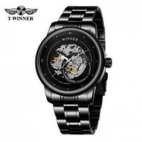 Мужские часы механические Forsining 8190 All Black Steel