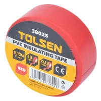 Ізоляційна стрічка Tolsen 19 мм х 9.2 м червона 0.13 мм (38025)