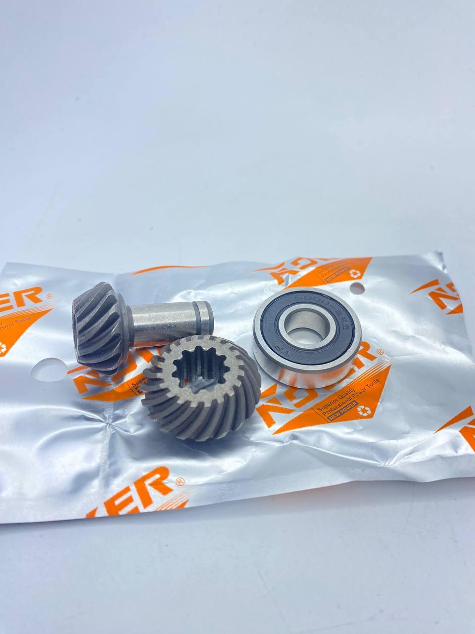 Конічна пара, шестерні (9 шліц) + підшипник  нижнього редуктора для мотокоси 43 см3/52см3, фото 1