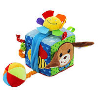 Мягкий развивающий Кубик Песик Baby Mix TE-8561-10 с погремушкой, Time Toys