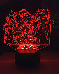 3d-світильник БТС BTS, 3д-нічник, кілька підсвіток (на bluetooth), подарунок