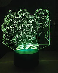 3d-світильник БТС BTS, 3д-нічник, кілька підсвіток (на пульті)