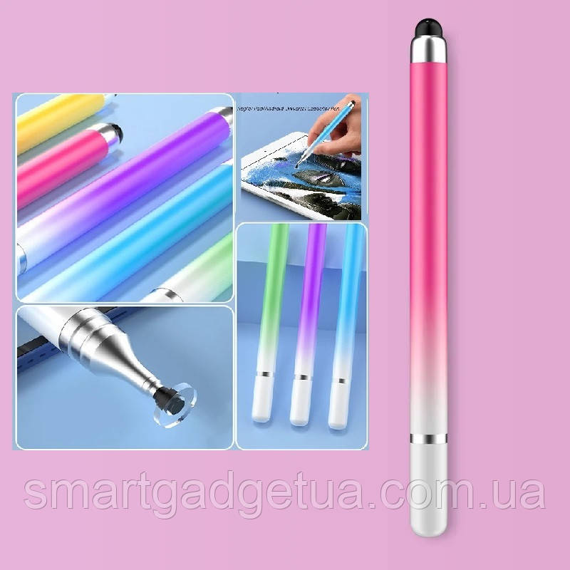 Універсальний Ємнісний Стілус 2 в 1 Touch Pen Рожевий для планшета сенсорного екрану, фото 1