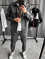 Мужской спортивный костюм Рубашка + Штаны серый коттоновый (Bon)