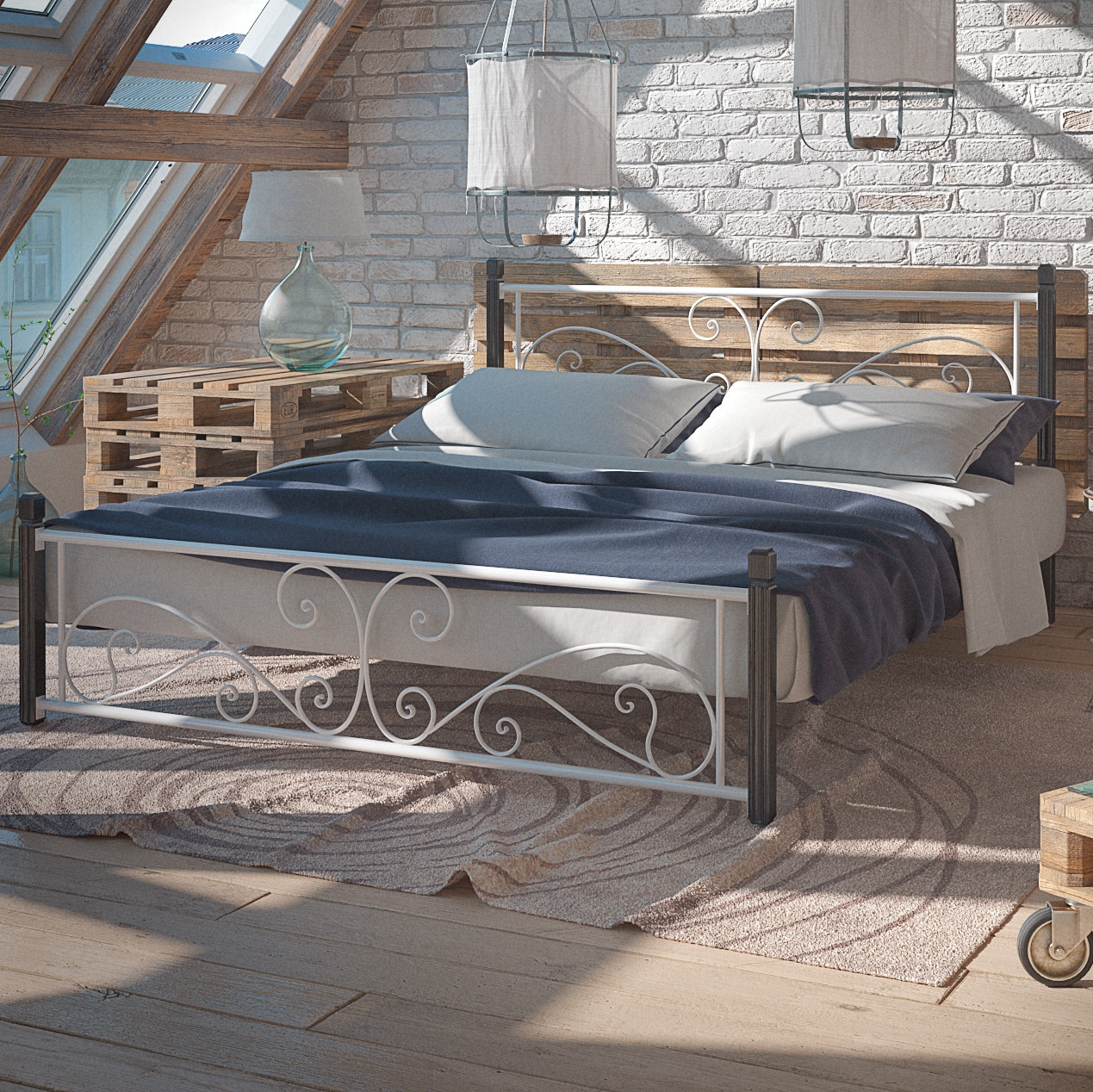 Металеве двоспальне ліжко Нарцис на дерев'яних ногах Тенеро, фото 1