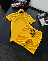 Мужской летний костюм Футболка + Шорты желтый базовый без бренда Спортивный костюм на лето (G)