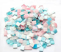 Набор кусочков мозаики слюда форма квадрат 200 грамм 1*1 см 280 штук цвет Голубой розовый белый мик