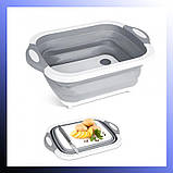 Складана обробна дошка трансформер 3 в 1 миска та друшляк 40 х 30 см, фото 5