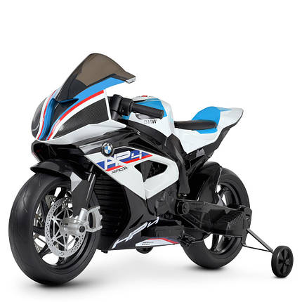Дитячий мотоцикл BMW з сигналом і додатковими колесами Bambi JT5001EL-1 електромотоцикл Білий, фото 1
