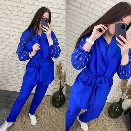 Вишуканий жіночий костюм трійка, тканина "Костюмна-габардин + Софт" 52, 54 розмір 52, фото 1