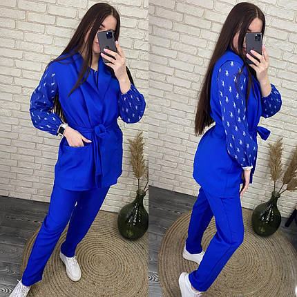 Вишуканий жіночий костюм трійка, тканина "Костюмна-габардин + Софт" 52, 54 розмір 52, фото 2