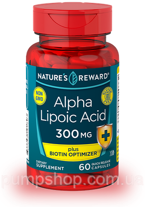 Альфа-ліпоєва кислота Nature's Reward Alpha Lipoic Acid plus Biotin 300 мг 60 капс., фото 1