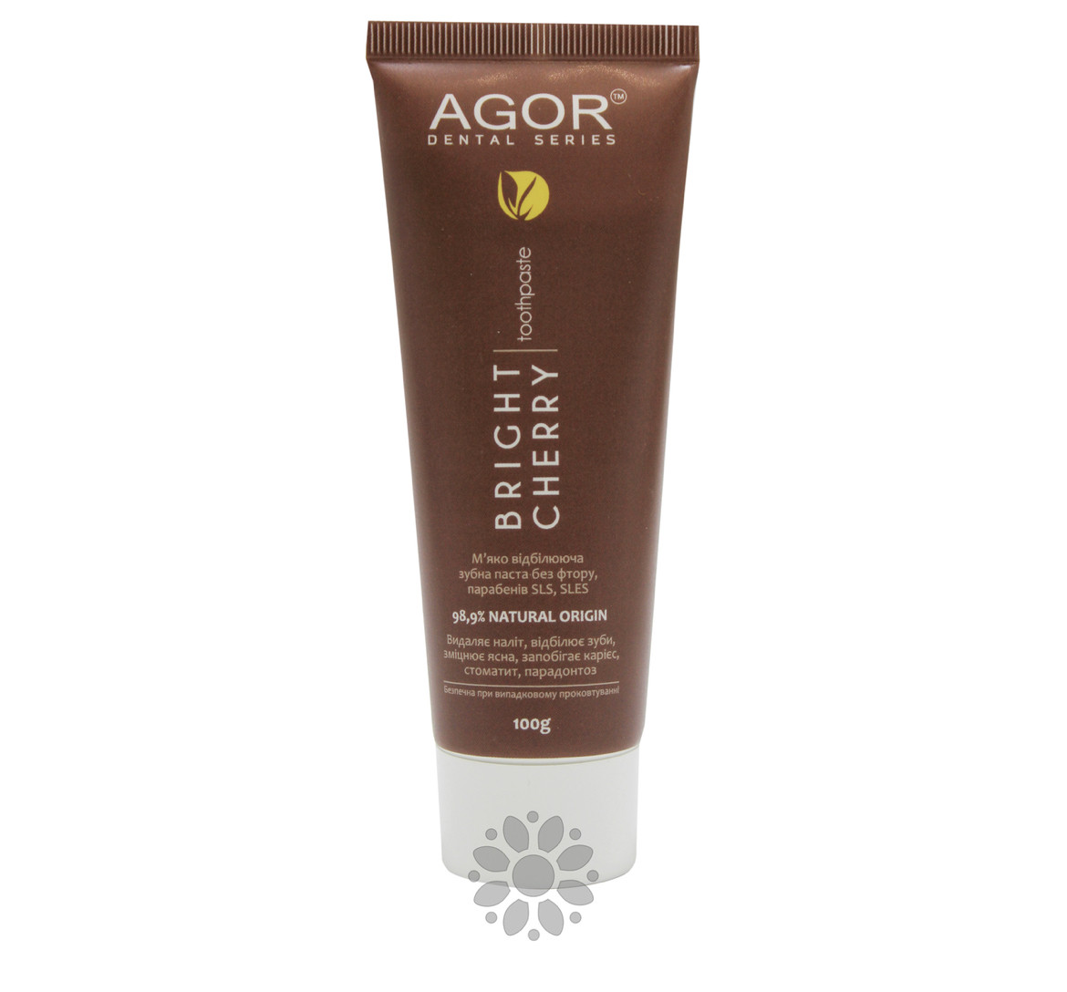 Натуральна відбілююча зубна паста AGOR BRIGHT CHERRY з кісточкою вишні 100 г, фото 1