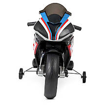 Дитячий мотоцикл BMW з сигналом і додатковими колесами Bambi JT5001EL-3 електромотоцикл червоний, фото 3
