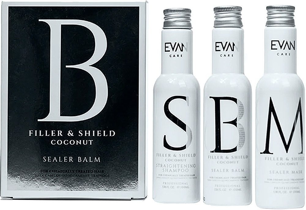 Міні-набір для відновлення волосся 3 Кроки Filler & Shield Coconut Evan Care, 3x100 мл