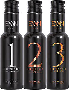 Мінікомплект Keratin — Coffee Gold Line — Evan Care, 3x100 мл (шампунь, кератин, маска для волосся)