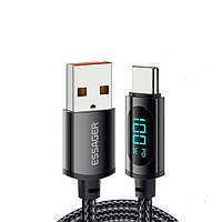 Кабель Essager Fast Charging Digital Display USB to Type-C  PD100W 7A  200 cм Black