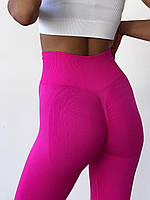 Спортивные женские леггинсы / лосины Easy с пушап (ярко-розовые) однотонные, бесшовные для фитнеса, йоги, бега M