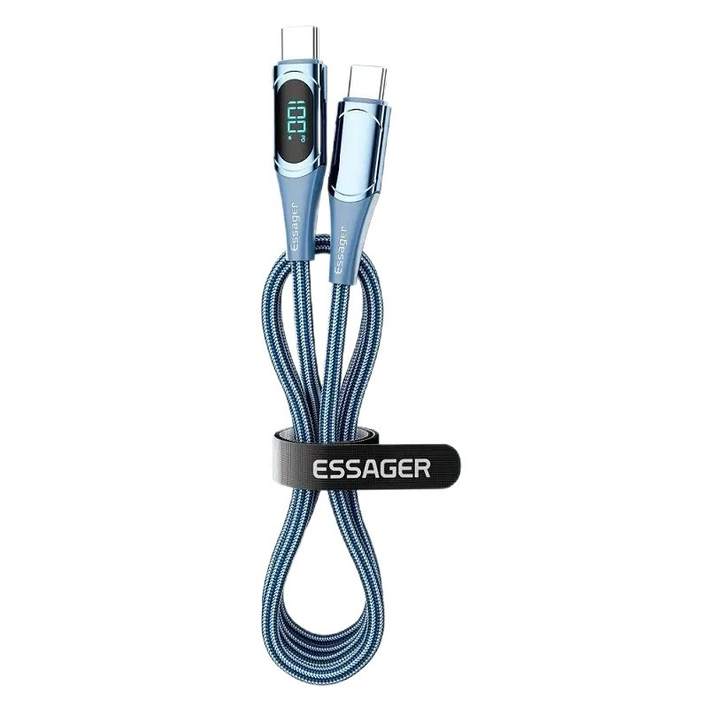 Кабель Essager Fast Charging Digital Display Type-C to Type-C PD100W 5A 100 cм Blue