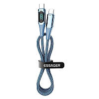 Кабель Essager Fast Charging Digital Display Type-C to Type-C  PD100W 5A  100 cм Blue